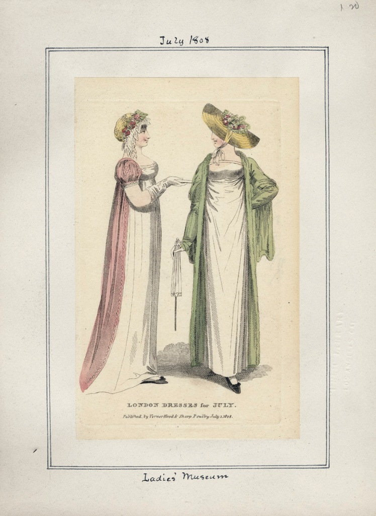Fashion plate for July 1808 from Ladies' Museum (LA Public Library; Casey Fashion Plates)
