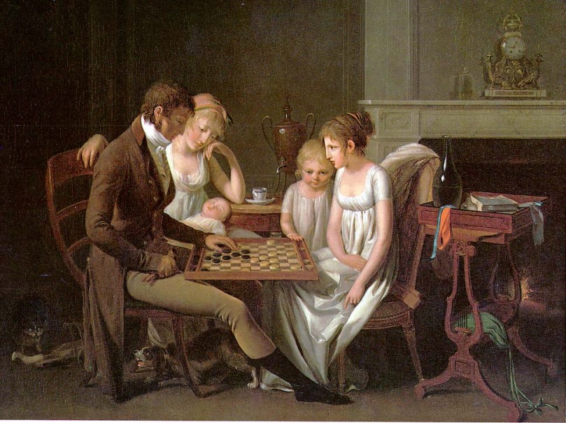 Painting of a family game of checkers ("jeu des dames") by Louis-Léopold Boilly, c.1803. (Wikimedia Commons)