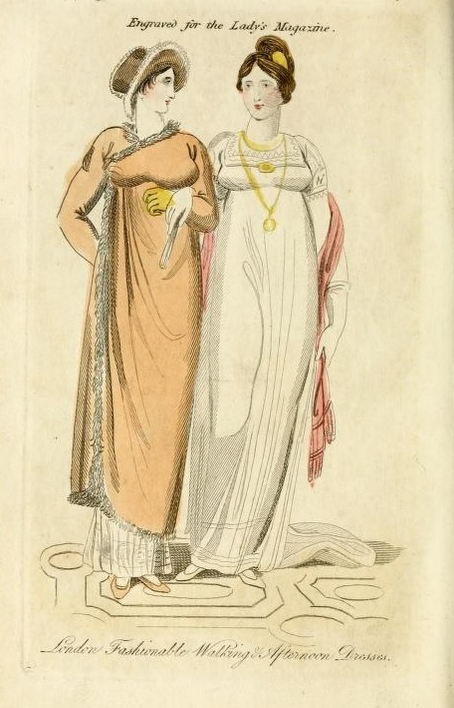 Fashion plate for October 1807 from The Lady’s Magazine, or entertaining companion for the fair sex; appropriated solely to their use and amusement