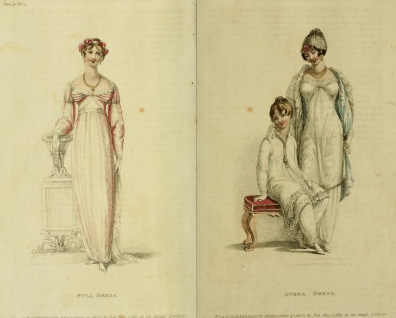 Fashion plate for May 1811 from Ackermann’s Repository of arts, literature, commerce, manufactures, fashions, and politics
